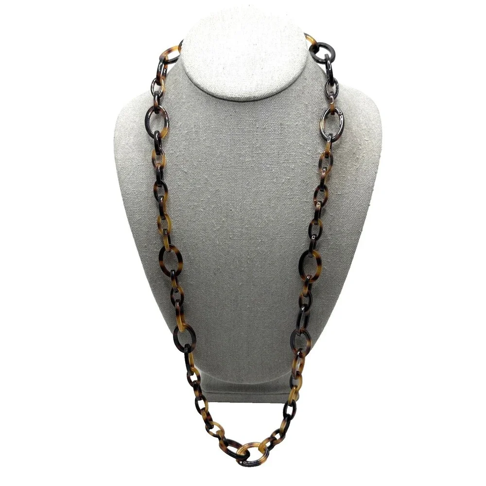 Vintage J CREW Faux Tortoise Shell Link Necklace 31